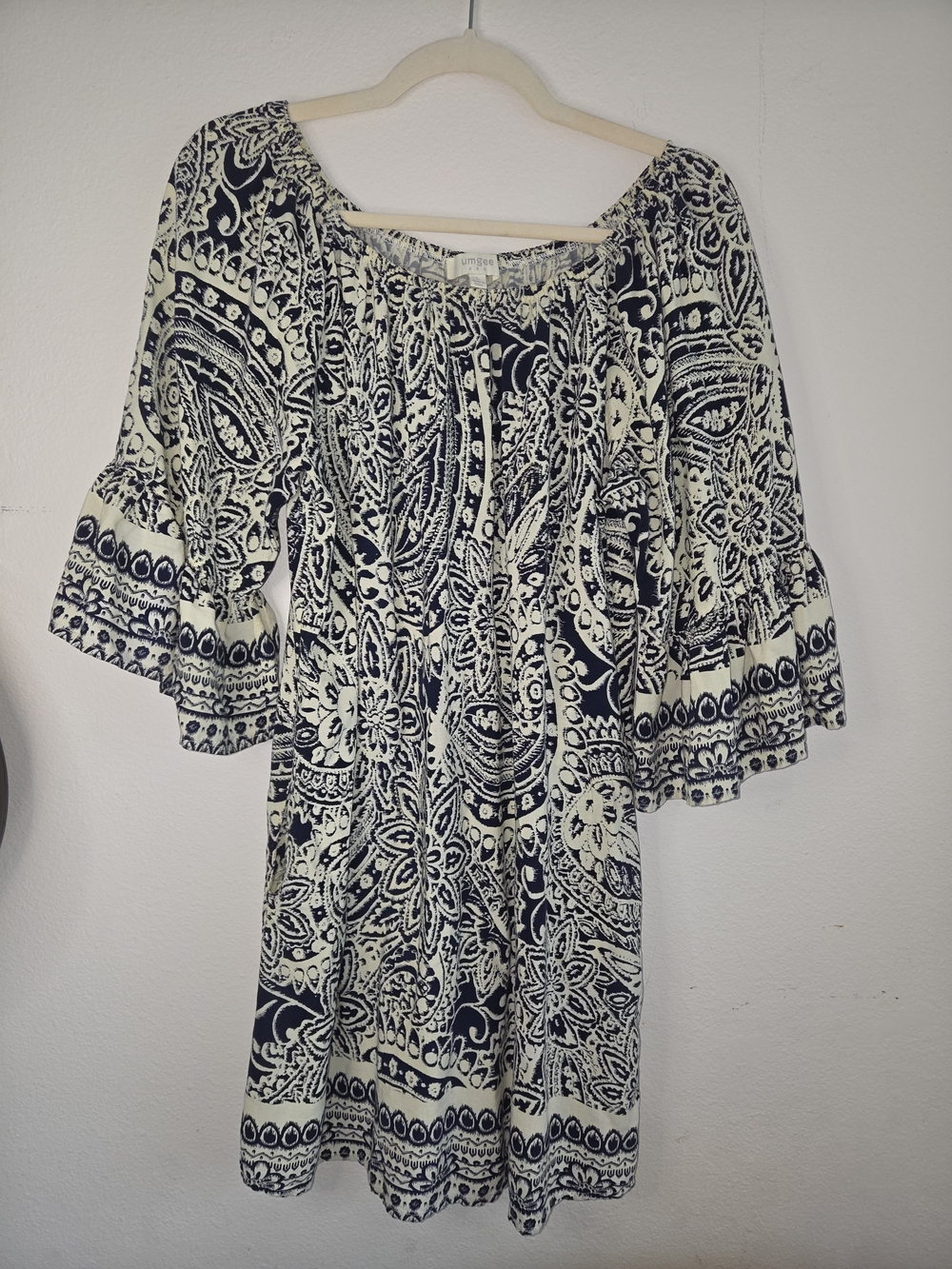 Umgee Navy and White Paisley Midi Dress